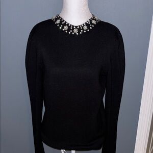 NWOT Tahari Black Sweater with Embellished Neckline